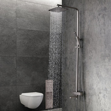 Modern Exposed Thermostastic Shower System Brushed Nickel Hand Shower & Tub Spout Brass